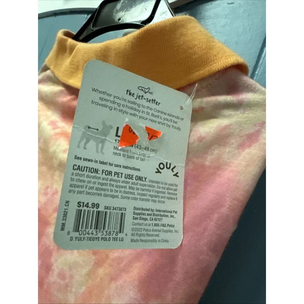Youly The Jet-Setter Pet Dog Polo Shirt Orange Coral Tie Dye‎ Size L Large